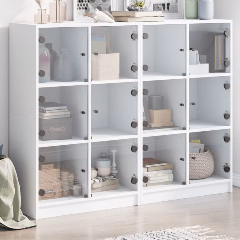 vidaXL Libreria Moderna Bianca con Ante in Vetro L: 136 cm, P: 37 cm, H: 109 cm