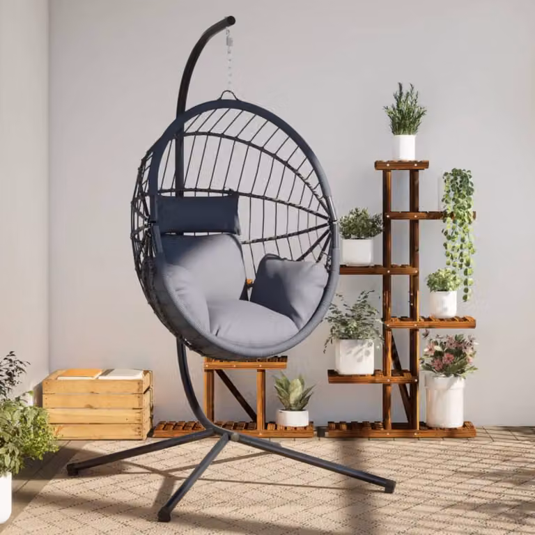vidaXL Sedia a Uovo Sospesa con Supporto in Acciaio e Rattan Grigio Antracite con Cuscini