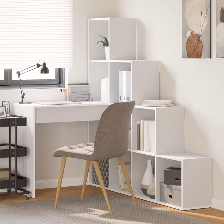 Scrivania ad angolo moderna vidaXL in MDF bianco L/P/H: 149,5 x 101,5 x 149,5 cm