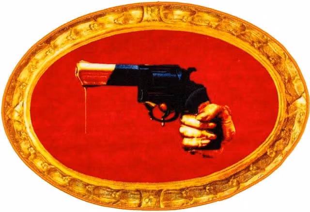 Tappeto rettangolare antiscivolo Seletti Mat Revolver Toiletpaper con design astratto rosso