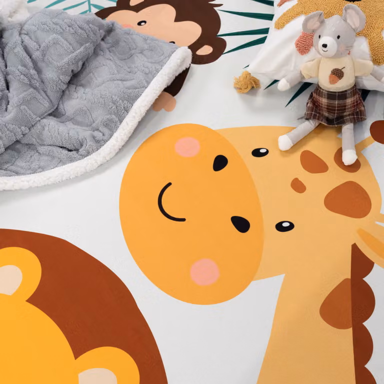 Tappeto per bambini Bini beige con motivo animalier, quadrato, 200 x 200 cm