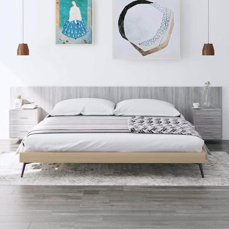 Testiera Letto con Comodini Integrati vidaXL in Legno Multistrato Grigio Sonoma