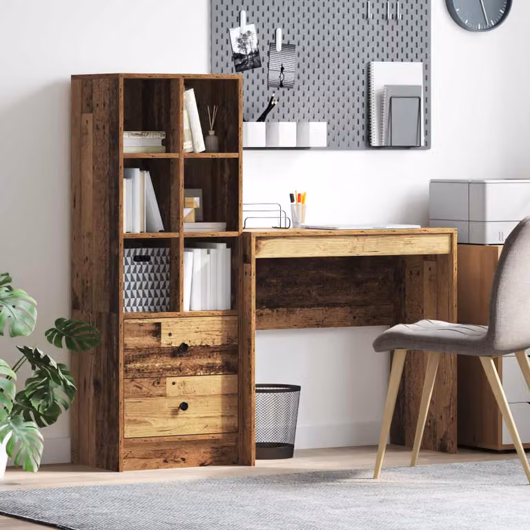 Set di 2 Scrivanie con Scaffale vidaXL in Legno e MDF, Colore Marrone, L 125,5 x P 40 x H 127 cm