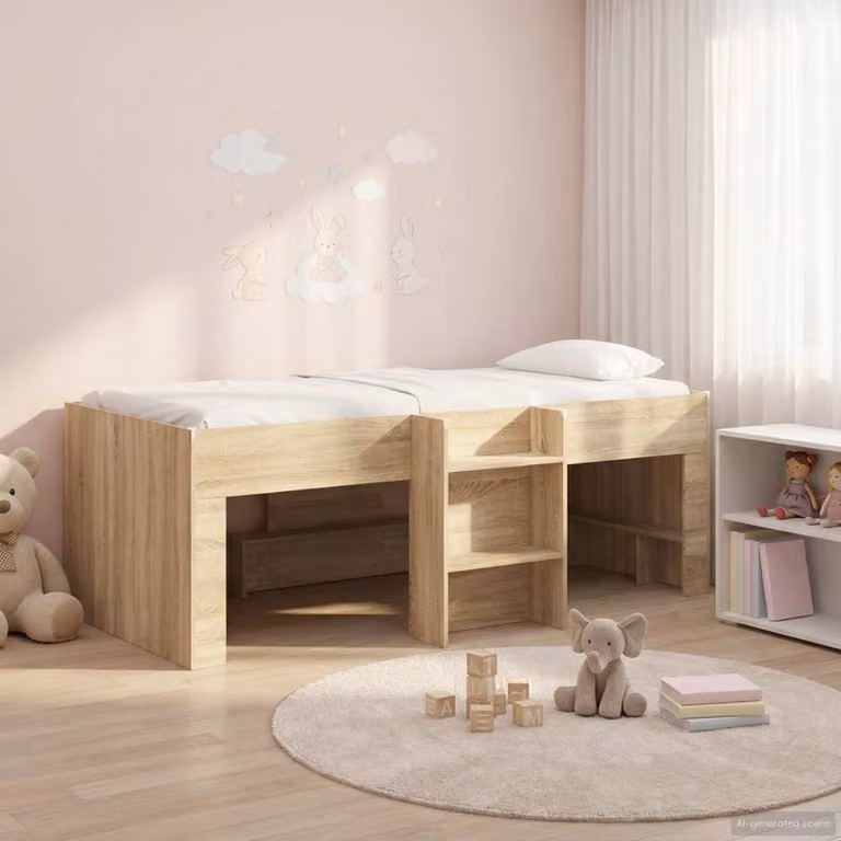 Letto alto singolo per bambini vidaXL in legno color rovere, L: 200 cm, P: 90 cm, H: 111 cm