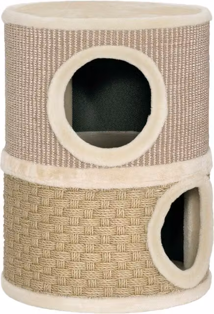 PawHut Cuccia per Gatti Tiragraffi a Torre con 2 Nicchie, Corda in Sisal e Bordo in Peluche, Colore Cachi e Beige