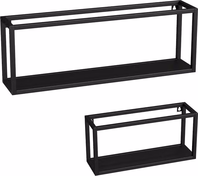 Set da 2 mensole a parete HOMCOM in acciaio nero, L 60 x P 12 x H 21 cm