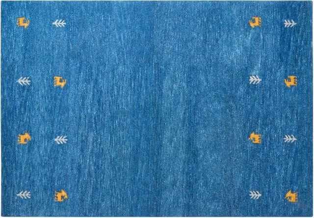 Tappeto Gabbeh Beliani in lana blu con motivi animali e design rustico, L: 230 cm, P: 160 cm