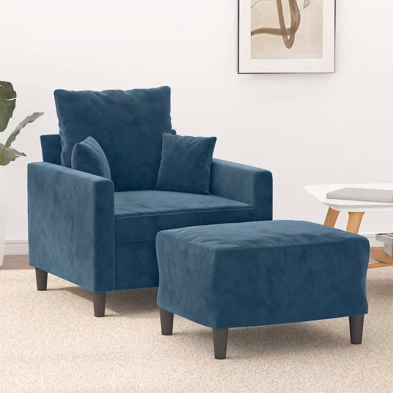 vidaXL Poltrona Relax con Poggiapiedi in Velluto Blu e Struttura Moderna