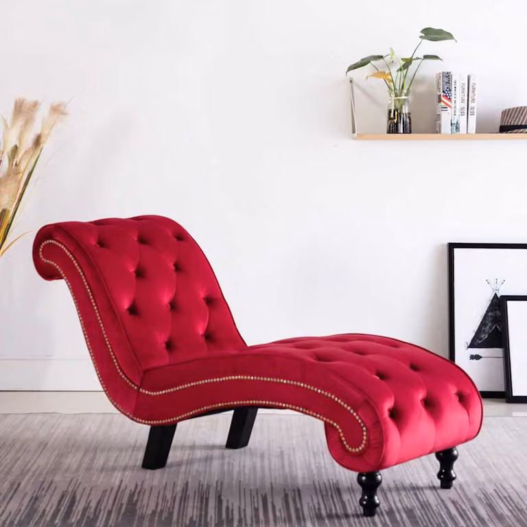 Sdraio vidaXL in velluto rosso per adulti con seduta imbottita in schiuma L/P/H: 145 x 52 x 77 cm