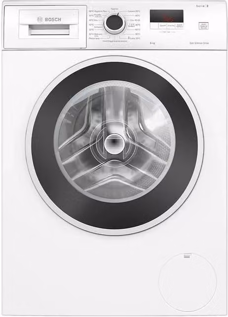 Lavatrice a carica frontale Bosch Serie 2 WGE03200IT, capacità 8 kg, 1200 rpm, Classe A, colore Bianco, H 85 x L 60 x P 59 cm