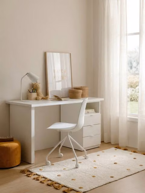 Scrivania Lavin Kenay Home bianca moderna per ufficio o cameretta in MDF laminato opaco