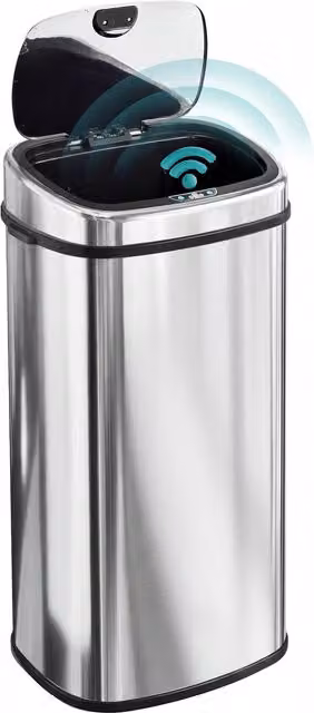 Pattumiera HOMCOM con Sensore a Infrarossi in Acciaio Inox, Rettangolare, Argento, 68 L (H 78,0 cm x L 40,5 cm x P 29,5 cm)