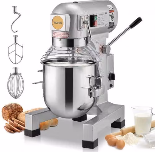 Robot da Cucina Commerciale VEVOR Argento con Ciotola in Acciaio Inox da 18,7 L, Impastatrice da 1100 W con 3 Velocità Regolabili