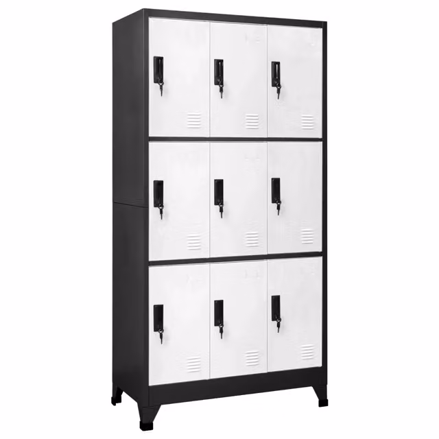 Armadietto contenitore moderno in metallo con ante a battente e serratura per ufficio o home office, colore antracite e bianco, L: 90 cm, P: 45 cm, H: 180 cm