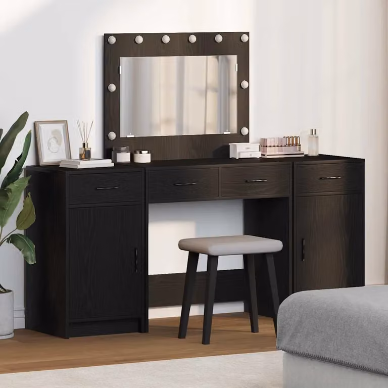 vidaXL Tavolo da Trucco Hollywood LED Moderno Nero L: 78,5 cm, P: 41 cm, H: 135 cm