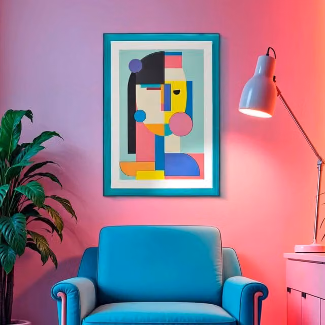 Quadro Astratto Moderno Bamiri Multicolore con Struttura in Plastica e Tela H: 70 cm x L: 50 cm