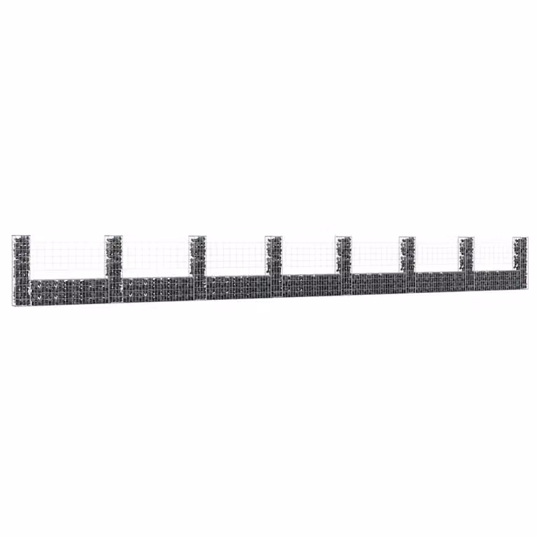 vidaXL Cesto Gabbione a U in metallo grigio con 8 pali in ferro L: 860 cm, P: 20 cm, H: 100 cm