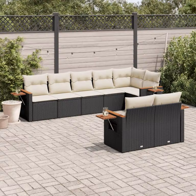 Set di divani da giardino vidaXL in polyrattan nero con 8 pezzi e cuscini imbottiti resistenti ai raggi UV