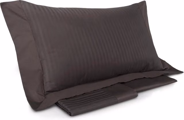 Set Copripiumino Matrimoniale Mitera in Mako Satin a Righe Marrone con Lenzuolo e Federe