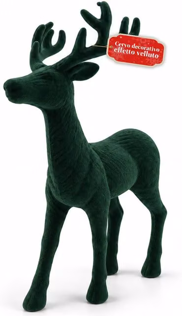 Statuina Renna Decorativa Saint Joy in Effetto Velluto Verde per Decorazioni Natalizie, H 44 cm x L 33 cm