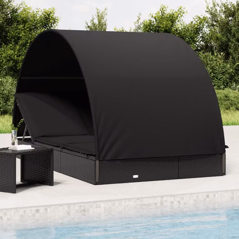 vidaXL Lettino Doppio con Tetto Rotondo in Polyrattan e Acciaio Nero L: 211 cm, P: 112 cm, H: 140 cm