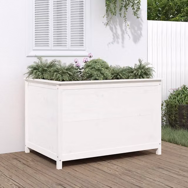 Fioriera Rialzata Design Mania in Legno di Pino Massello Bianca per Giardino e Terrazzo L: 119,5 cm, P: 82,5 cm, H: 78 cm