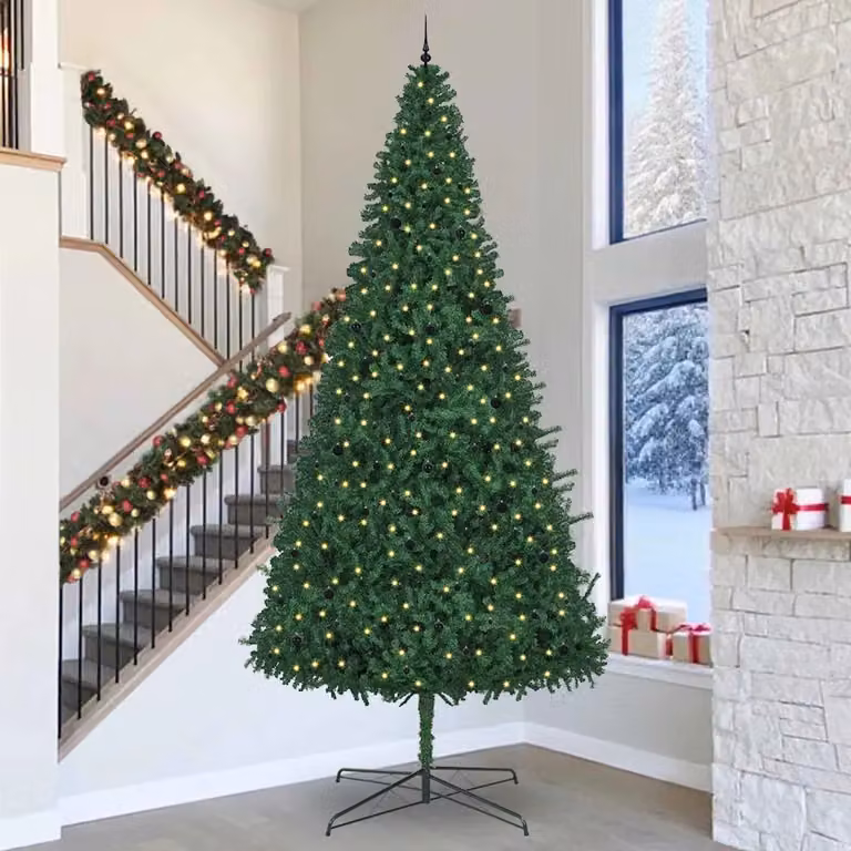 Albero di Natale vidaXL Verde in PVC con luci a corda LED bianco caldo, Altezza: 400 cm