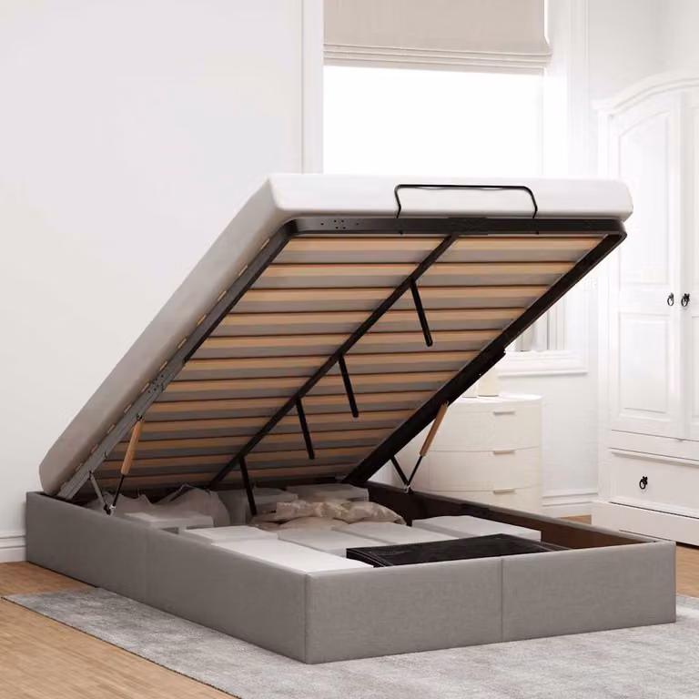 Struttura Letto con Contenitore a Sollevamento vidaXL in Tessuto Tortora L 120 x P 200 cm