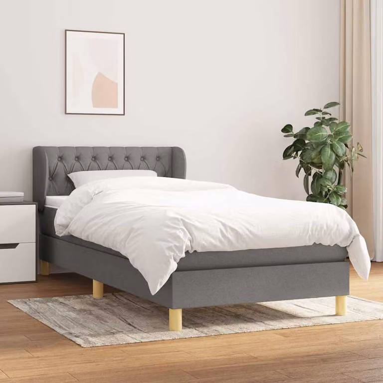 vidaXL Giroletto a Molle Ibrido con Materasso in Tessuto Grigio e Bianco L/P/H: 200 x 100 x 88 cm