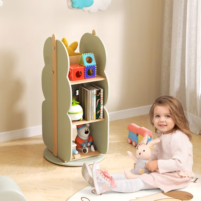 Costway Scaffale da angolo girevole a 360° per bambini, Organizzatore per giocattoli a 3 ripiani in MDF, Verde