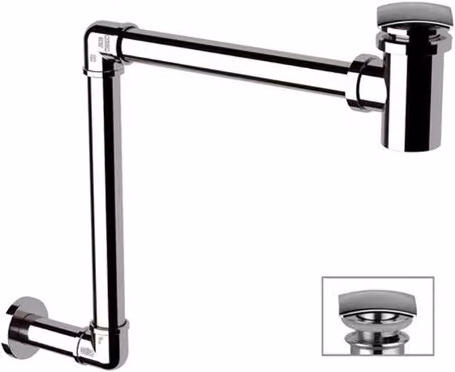 Sifone salvaspazio in ottone con piletta click-clack colore argento
