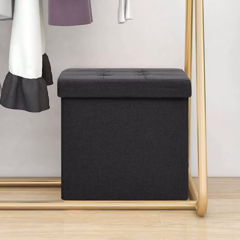 Sgabello con Contenitore Pieghevole vidaXL Nero in Tessuto con Rivestimento Rimovibile L/P/H: 38 x 38 x 38 cm