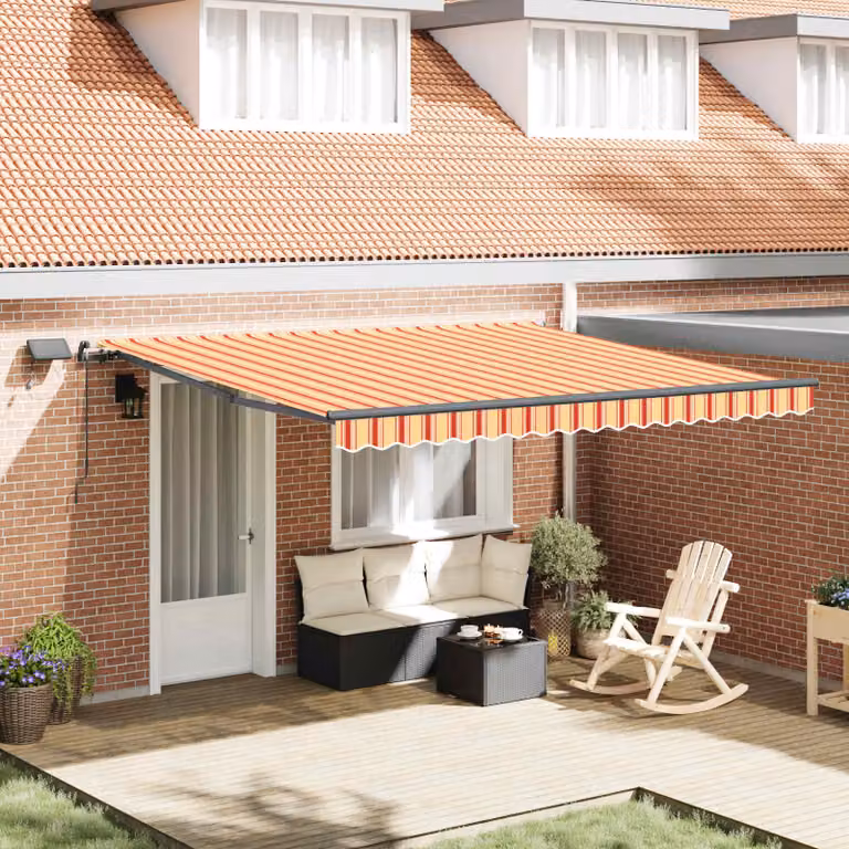 Tenda retrattile vidaXL in alluminio e poliestere, Giallo e Arancione, L: 400 cm x P: 300 cm