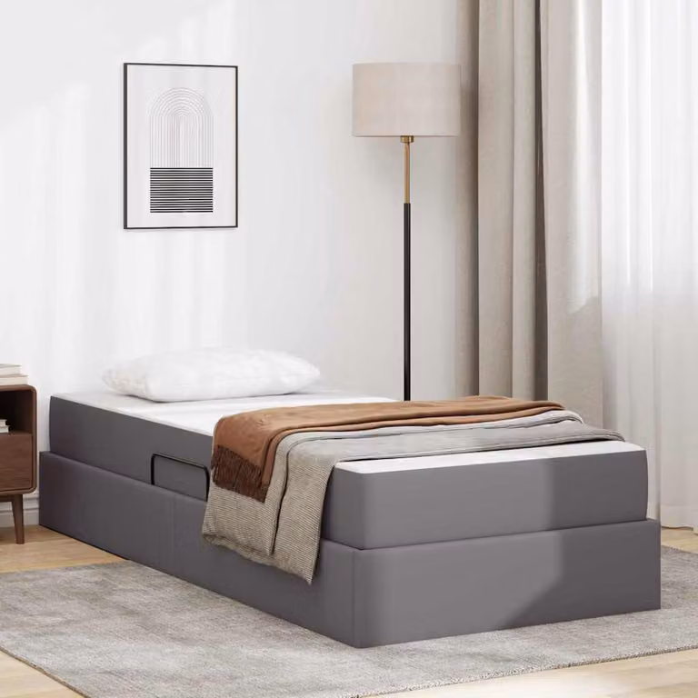 Letto con contenitore e materasso ibrido vidaXL in ecopelle grigia L 100 x P 200 cm, H 76,5 x L 100 x P 200 cm