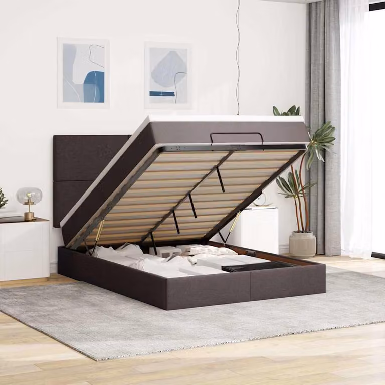 vidaXL Letto con Contenitore e Materasso in Tessuto con Base a Sollevamento, L/P/H: 203 x 144 x 140 cm