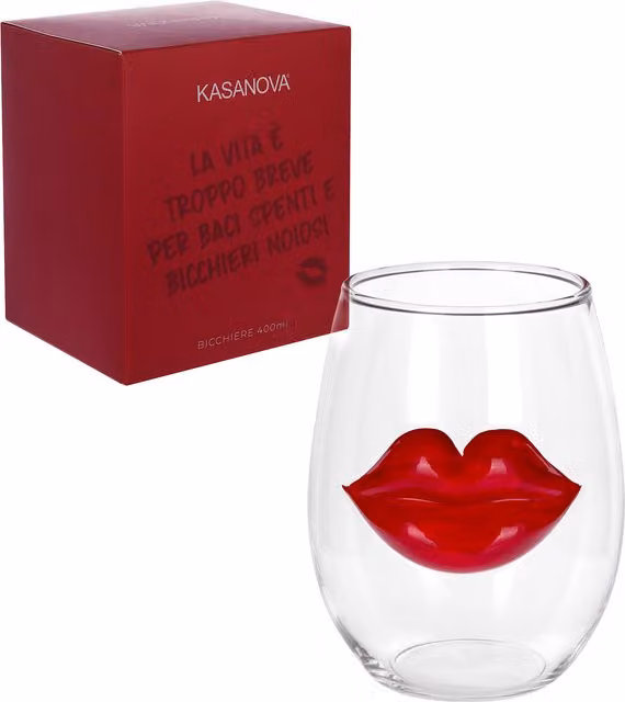 Bicchiere tumbler in vetro trasparente con decorazione labbra rosse da 400 ml