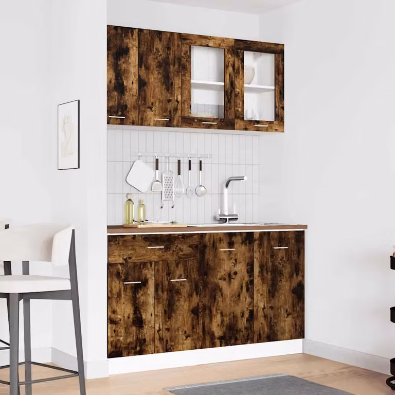 Set mobili da cucina vidaXL LYON 4 pezzi in rovere fumé marrone L: 140 cm, P: 46 cm, H: 81.5 cm