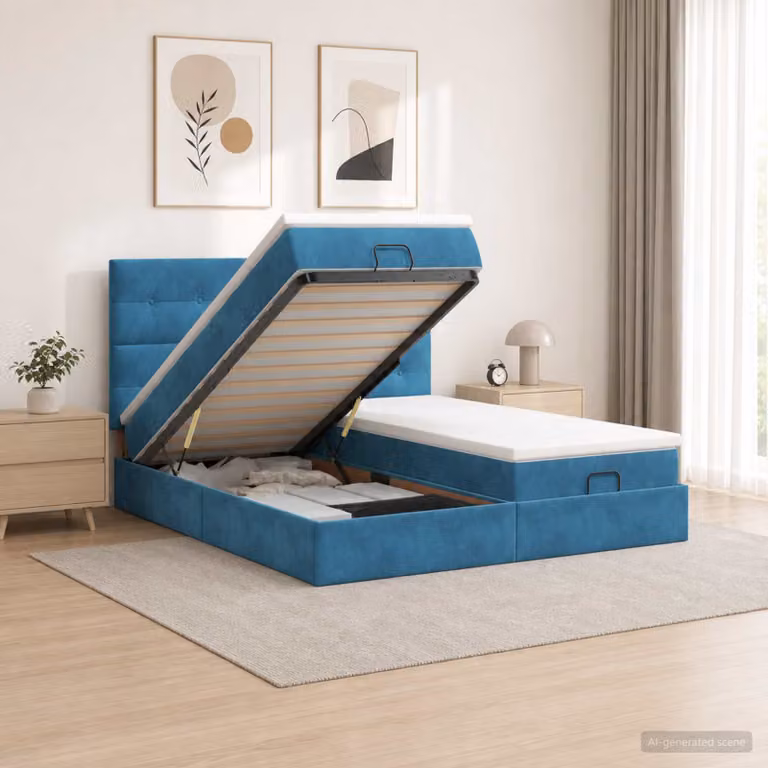 Letto ottomano con materasso 2 pezzi vidaXL in velluto blu scuro, L/P/H: 180 x 200 x 88 cm