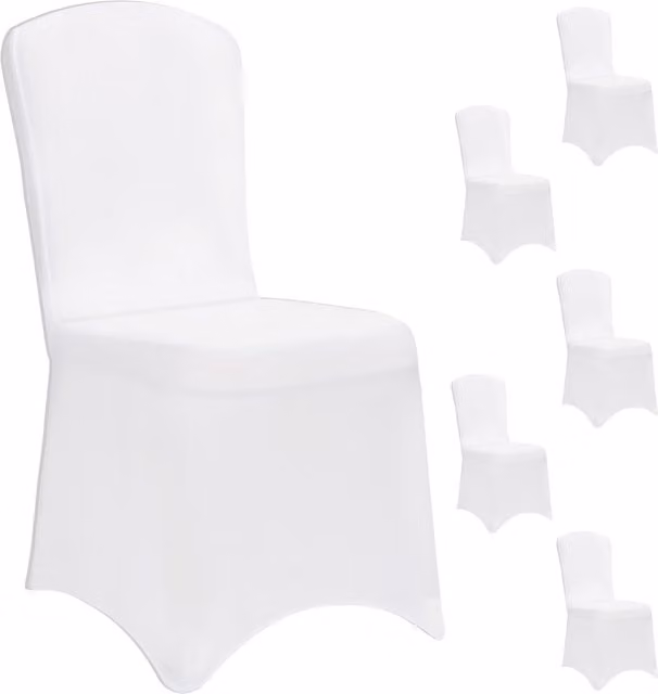 Set di 6 coprisedia bianchi elasticizzati in poliestere ed elastan con certificazione OEKO-TEX Standard 100 e antiscivolo