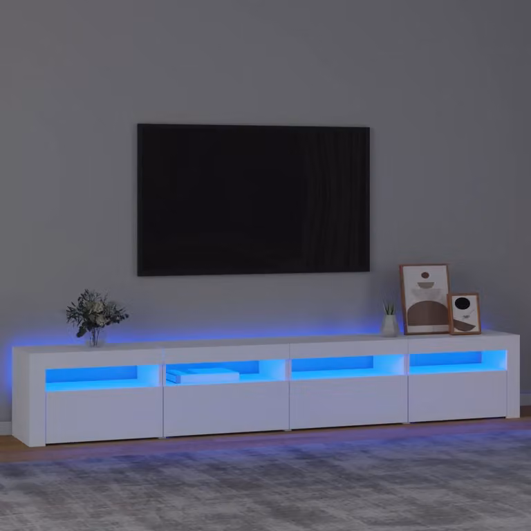 vidaXL Mobile Porta TV Moderno con Luci LED Integrate Bianco L: 240 cm, P: 35 cm, H: 40 cm