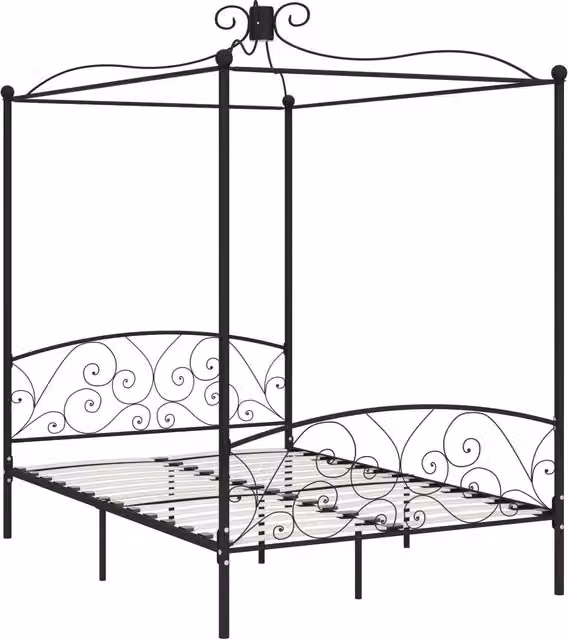 Letto a Baldacchino vidaXL in Metallo Nero L/P: 120 x 200 cm
