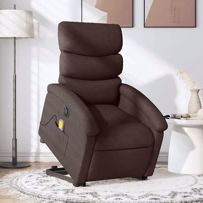 vidaXL Poltrona Alzapersona Elettrica con Massaggio in Tessuto Marrone