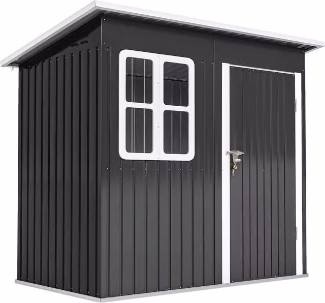 Casetta da Giardino Outsunny in Acciaio Zincato Grigio con Kit di Fondazione e Tetto Inclinato 2.55 m2