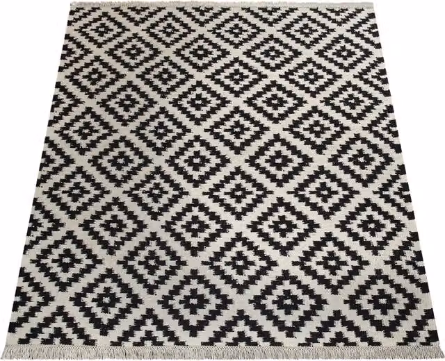 Tappeto Kenolia in lana e cotone nero-bianco L: 120 cm, P: 170 cm