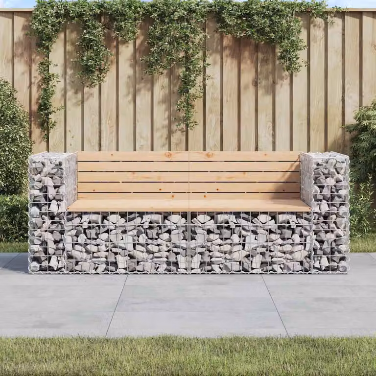 Panca da giardino design gabbione vidaXL in legno di pino massello e metallo, marrone e multicolore, L: 184 cm, P: 71 cm, H: 65,5 cm