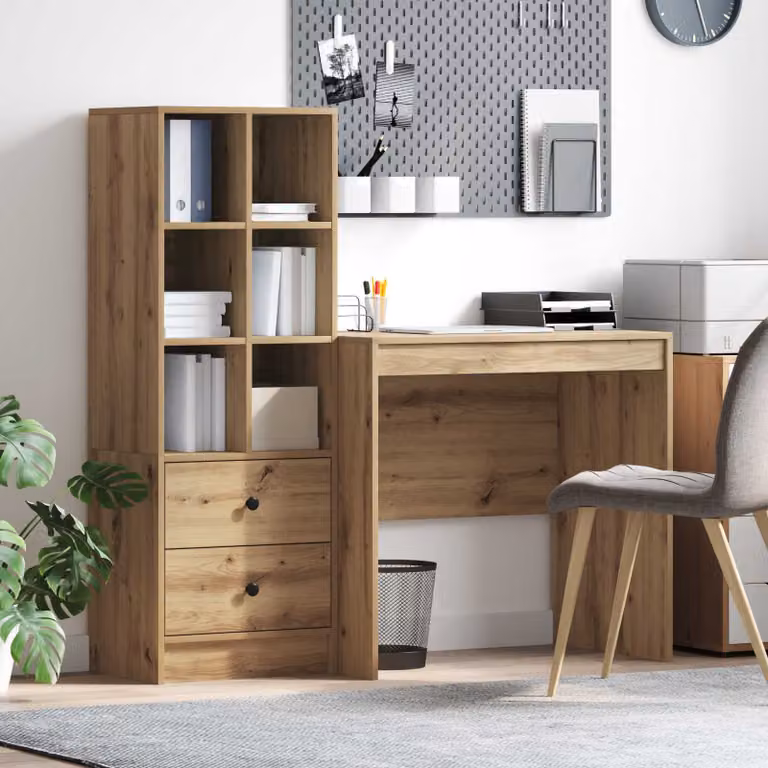 Set di 2 Scrivanie moderne vidaXL in legno e MDF color marrone con ripiani, L: 135,5 cm, P: 50 cm, H: 127 cm